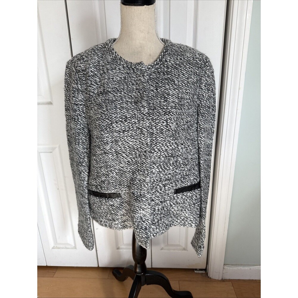 SNAP FRONT TWEED JACKET Ann Taylor LOFT Black And White Size 16